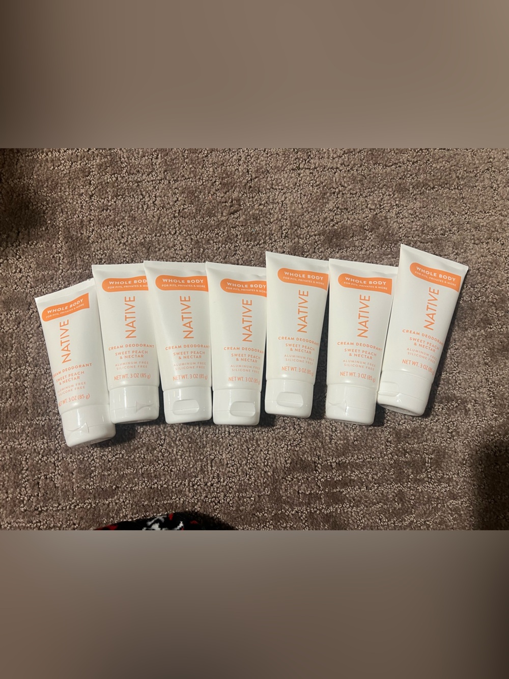 7 tubes of Native Whole Body Cream Deodorant – Sweet Peach & Nectar